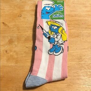 Smurfs Pink and White Striped Casual Socks